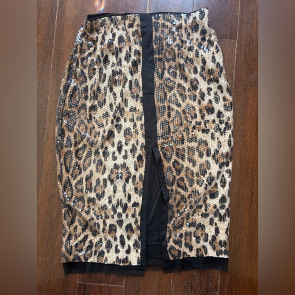 Trendy Leopard Print Sequin Skirt